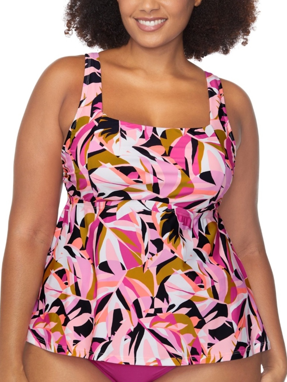 Raisins Curve Trendy Plus Size Straya Underwire Tankini Top - Multi